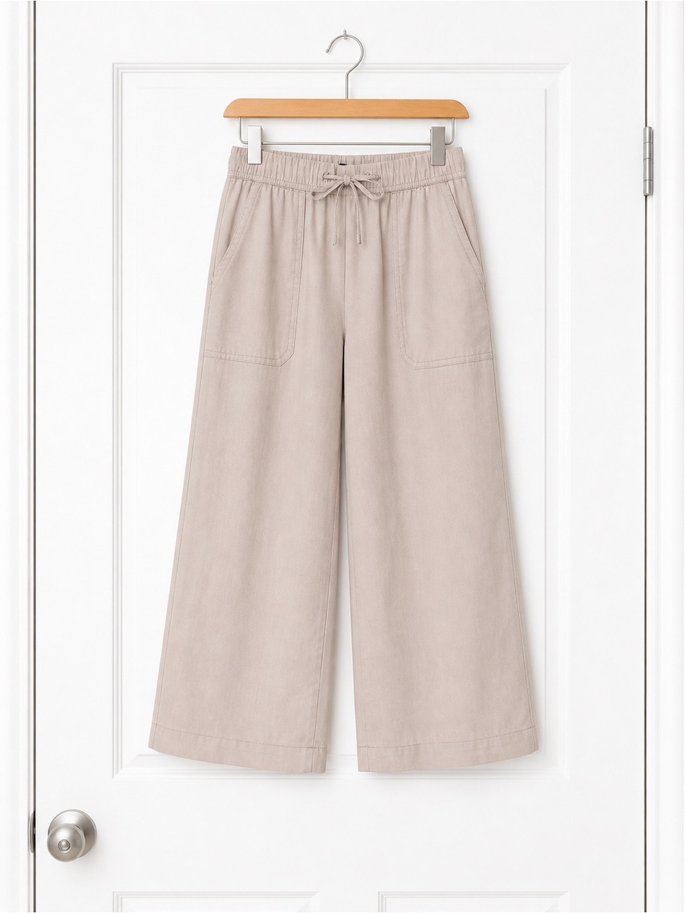 Splendid Cropped Drawstring Wide-Leg Pants in Light Taupe Size Large